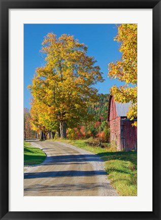 Framed Road beside Classic Farm in Autumn, New Hampshire Print