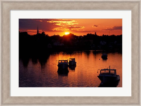 Framed Sunset on Boats in Portsmouth Harbor, New Hampshire Print