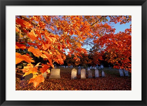 Framed Fall Morning in a Portsmouth Cemetary, New Hampshire Print