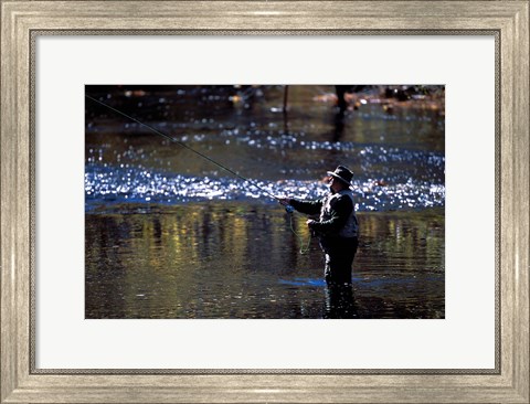 Framed Fly Fisherman on the Lamprey River Below Wiswall Dam, New Hampshire Print