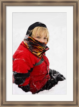 Framed Child in snow, Portsmouth, New Hampshire Print