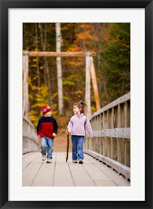 Framed Children on suspension bridge New Hampshire Print