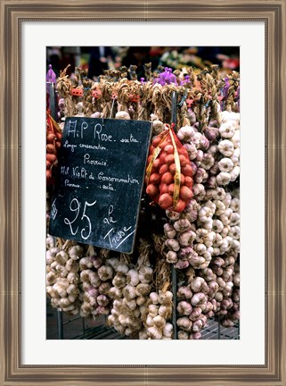 Framed Ropes of Garlic in Local Shop, Nice, France Print