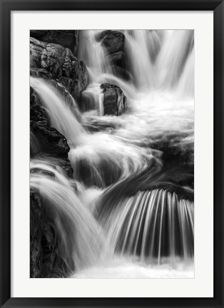 Framed New Hampshire. Black and White image of waterfall on the Swift River, Rocky Gorge, White Mountain NF Print