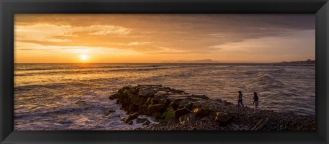 Framed View of Pacific ocean at dusk, Playa Waikiki, Miraflores District, Lima, Peru Print