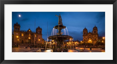 Framed Fountain at La Catedral, Plaza De Armas, Cusco City, Peru Print