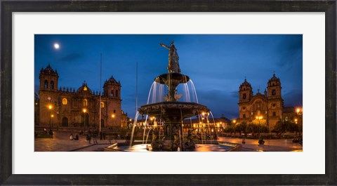 Framed Fountain at La Catedral, Plaza De Armas, Cusco City, Peru Print