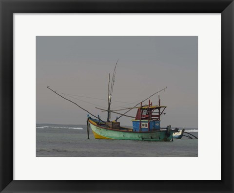 Framed Fishing Boat at Anchor, Matara, Southern Province, Sri Lanka Print