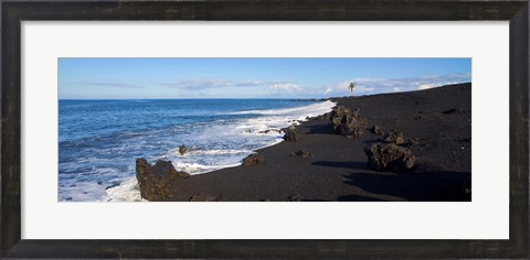 Framed Elevated View of Beach, Keawaiki Bay, Black Sand Beach, Kohala, Big Island, Hawaii Print