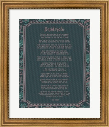 Framed Desiderata Floral Frame Turquoise Print