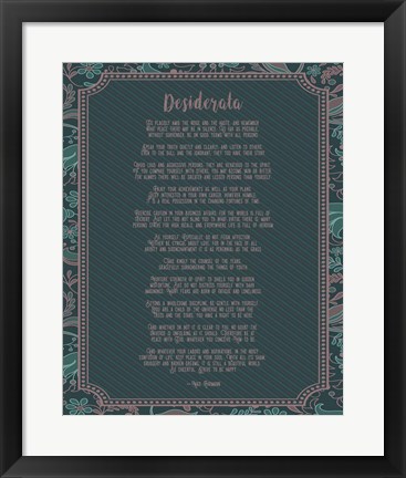 Framed Desiderata Floral Frame Turquoise Print