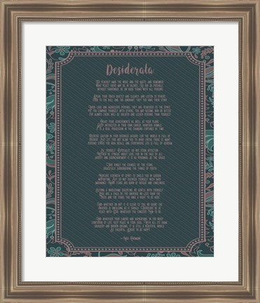 Framed Desiderata Floral Frame Turquoise Print