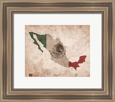 Framed Map with Flag Overlay Mexico Print
