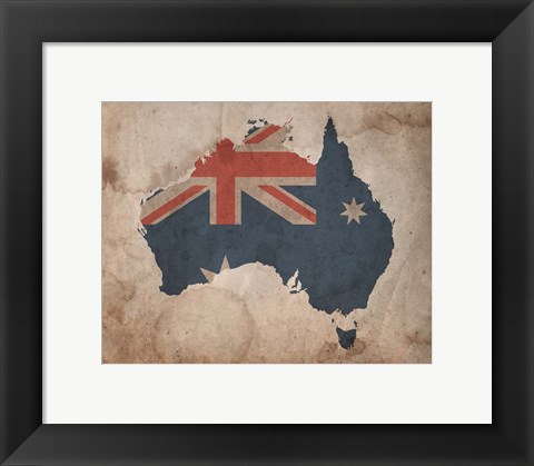 Framed Map with Flag Overlay Australia Print