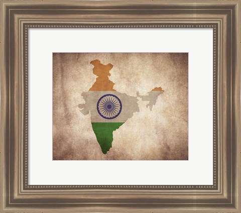 Framed Map with Flag Overlay India Print