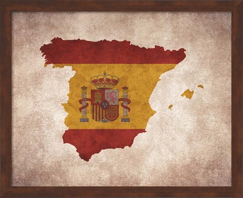 Framed Map with Flag Overlay Spain Print