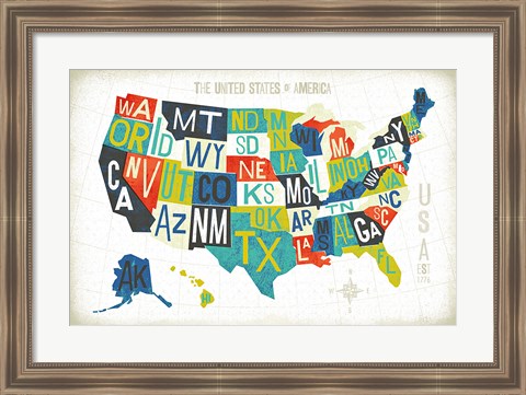 Framed Letterpress USA Map Print