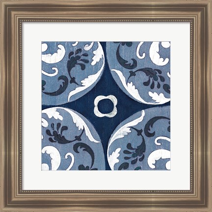 Framed Coast Lines II Indigo and Cream Print