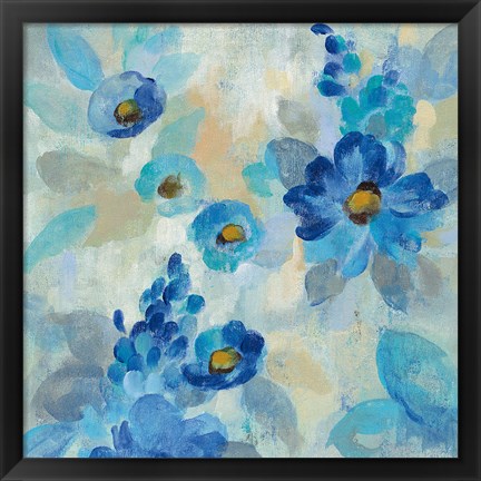 Framed Blue Flowers Whisper III Print