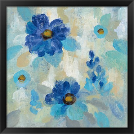 Framed Blue Flowers Whisper II Print