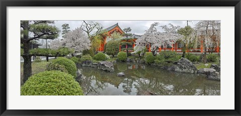 Framed Trees in Pond at Sanjusangen-Do Temple, Kyoto, Japan Print