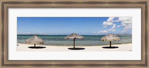 Framed Sun Shade on the Beach of La Paz, Baja California Sur, Mexico Print