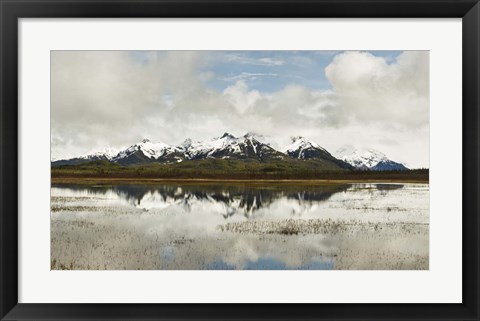 Framed Snowcapped Chugach Mountains in Copper River Delta, Chugach National Forest, Alaska Print