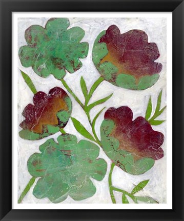 Framed Verdigris Blooms I Print