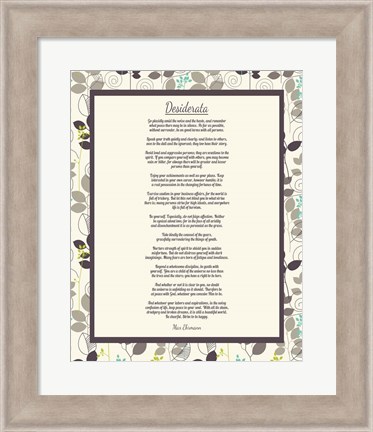 Framed Desiderata Leaf Pattern Frame Light Print