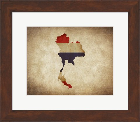 Framed Map with Flag Overlay Thailand Print