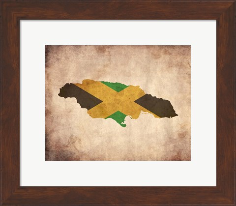 Framed Map with Flag Overlay Jamaica Print