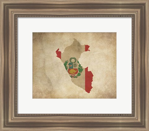 Framed Map with Flag Overlay Peru Print