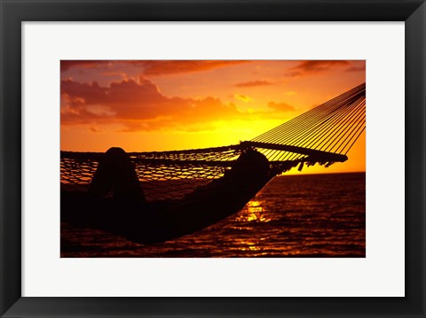 Framed Hammock and Sunset, Denarau Island, Fiji Print