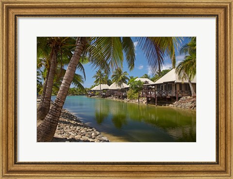 Framed Lagoon Bures, Musket Cove Island, Malolo Lailai, Fiji Print