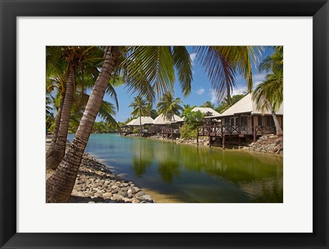 Framed Lagoon Bures, Musket Cove Island, Malolo Lailai, Fiji Print