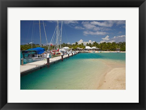 Framed Yachts tied up at Musket Cove Island Resort, Malolo Lailai Island, Mamanuca Islands, Fiji Print