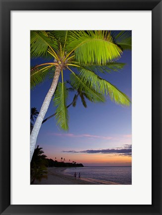 Framed Palm trees and sunset, Plantation Island Resort, Fiji Print