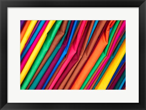 Framed Brightly colored material at Suva Flea Market, Suva, Viti Levu, Fiji Print