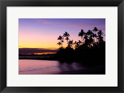 Framed Fiji Islands, Tavarua, Palm trees and sunset Print