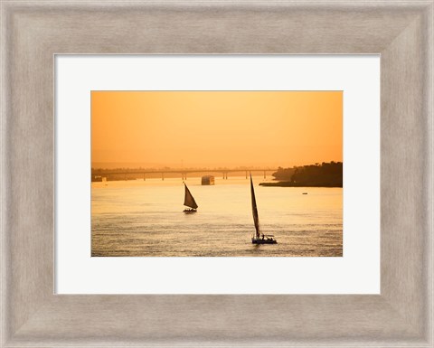 Framed Pair of Falukas and Sightseers on Nile River, Luxor, Egypt Print