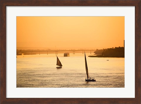 Framed Pair of Falukas and Sightseers on Nile River, Luxor, Egypt Print