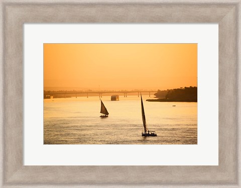 Framed Pair of Falukas and Sightseers on Nile River, Luxor, Egypt Print