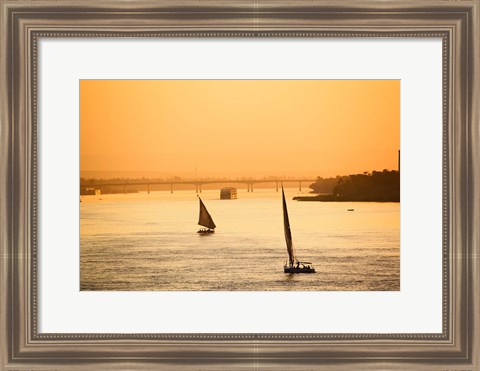 Framed Pair of Falukas and Sightseers on Nile River, Luxor, Egypt Print