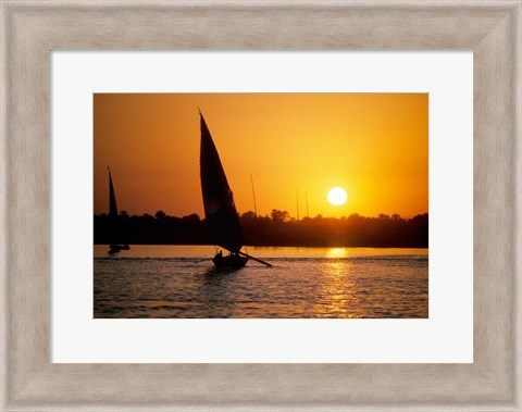 Framed Silhouette of a traditional Egyptian Falucca, Nile River, Luxor, Egypt Print