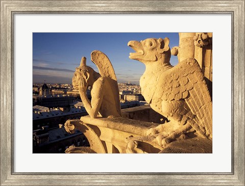 Framed Gargoyles of the Notre Dame Cathedral, Paris, France Print