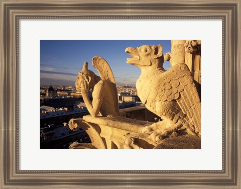 Framed Gargoyles of the Notre Dame Cathedral, Paris, France Print