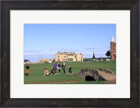 Framed 18th Hole and Fairway at Swilken Bridge Golf, St Andrews Golf Course, St Andrews, Scotland Print