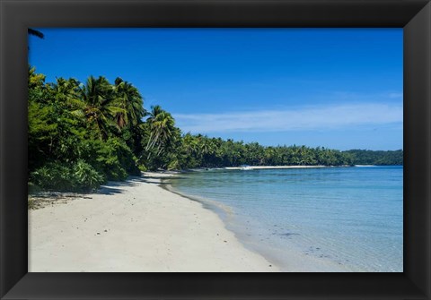 Framed White sand beach and turquoise water, Nanuya Lailai Island, Blue Lagoon, Yasawa, Fiji, South Pacific Print