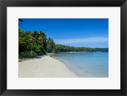 Framed White sand beach and turquoise water, Nanuya Lailai Island, Blue Lagoon, Yasawa, Fiji, South Pacific Print