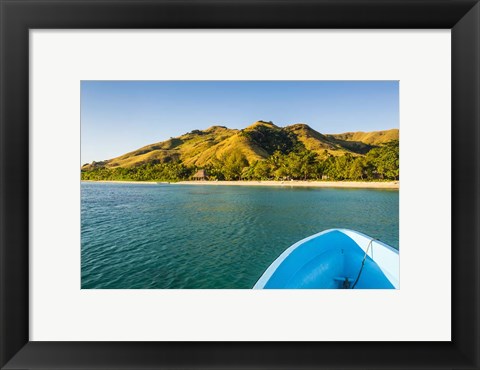 Framed Blue boat cruising through the Yasawa, Fiji, South Pacific Print